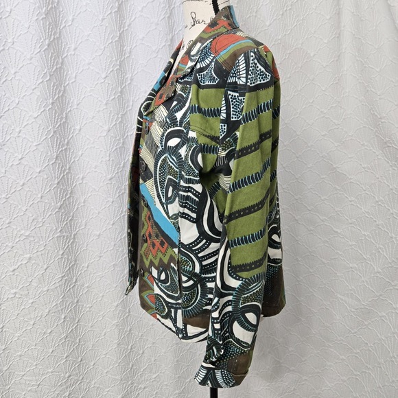 Additions by Chico's Geometric Grovy Canvas Button Up Relaxed Fit Jacket Sz 1 /M - Picture 4 of 13